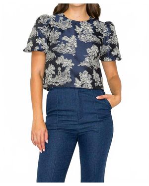 Love Wednesday Toile Jacquard Pattern Top - Blue