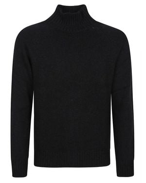 Eleventy Mock Neck Sweater With Ribbed Details And Italian Craftsmanship - Black