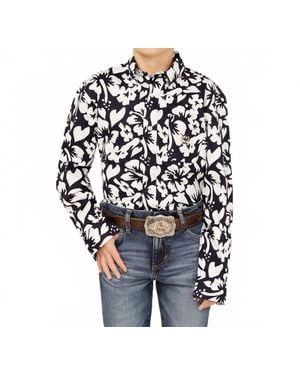 Cinch Boys Long Sleeves Hibiscus Print Western Shirt - Black