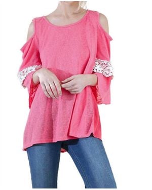 Umgee Cold Shoulder Ruffle Sleeve Top - Pink