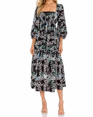 DELFI Collective Abstract Floral Puff Sleeve Midi Dress - Multicolor