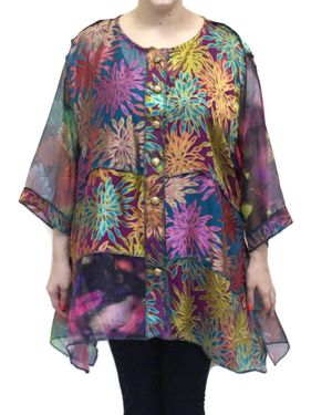 Sterling Styles Floral Burnout Short Happy Jacket - Blue