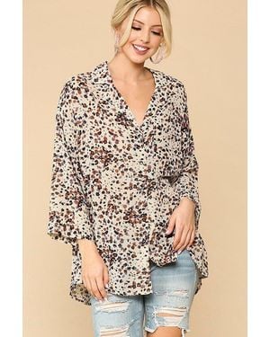 TRUEDAMES Animal Print Button Down Lapel Collar Shirt With Chest Pocket - Natural