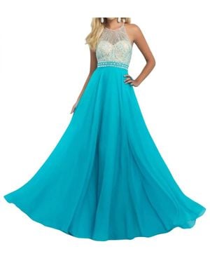 Blush Prom Crystals Embellished Halter A-Line Gown - Blue