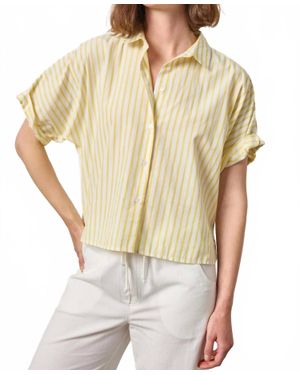 Lilla P Striped Oversized Button Down Dolman Shirt - Natural