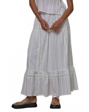By Together Woven Cotton Lace Detail Flare Midi Skirt - Gray