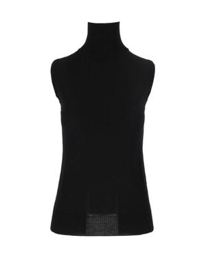 Sportmax Eschimo High Ribbed Collar Sleeveless Knit Tank Top - Black