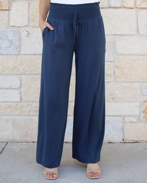 Grace and Lace Smocked Wide Leg Pant - Blue