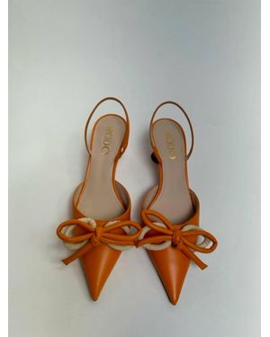 Rodo Raffia Bow Slingback Heels - Orange