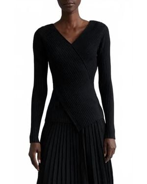 Lafayette 148 New York Wrapped-Front Ribbed Sweater - Black