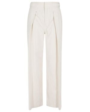 ERMANNO FIRENZE Cream All-Over Rhinestones Darts Cotton-Blend Wide-Leg Pants - White
