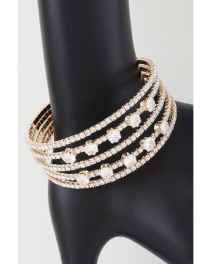 Fashnzfab Jeweled Cuff Bracelet - Black