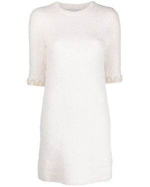 Lanvin Floral-Embroidered Knitted Tweed Dress - White