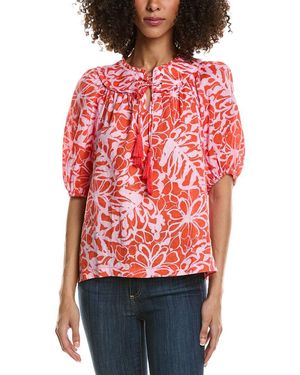 tyler boe Margarita Tie-Front Linen Blouse - Red