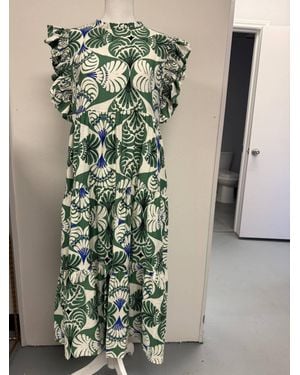 Jodifil Ruffled Sleeves Boho Floral Tiered Midi Dress - Green