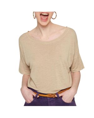 Maison Montagut Flamed Linen Button Back T-Shirt - Natural