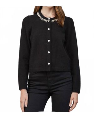 Fate by LFD Pearl & Rhinestone Embellished Knit Cardigan - Black
