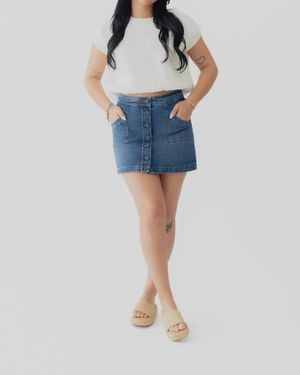 Crescent Samara Cap Sleeve Bubble Hem Top - Blue