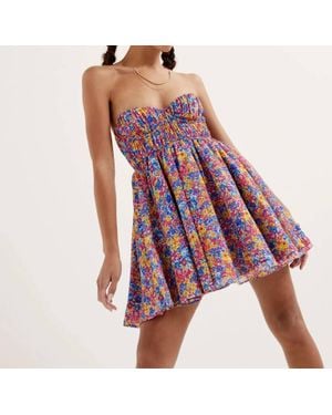 For Love & Lemons Sasha Floral-Print Strapless Bustier Mini Dress - Red