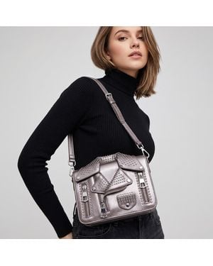 Fashnzfab Studded Faux Leather Jacket Designed Crossbody Bag - Blue