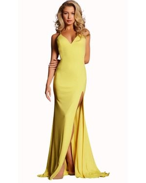 Jovani Strappy-Back Long Jersey Prom Dress - Yellow