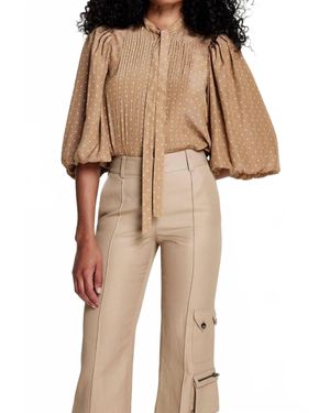 Smythe Pleated Tie Neck Blouse - Natural