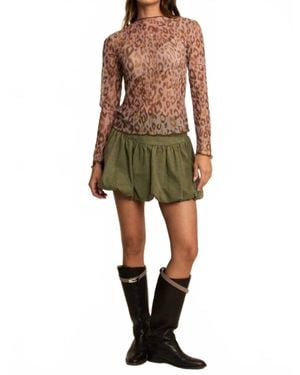 Davi & Dani Metallic Sheer Mesh Top - Green