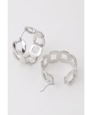 Fashnzfab Flat Link Chain Hoop Earrings - Blue