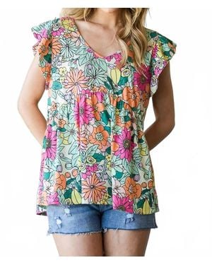 7Th Ray Flower Print Baby Doll Top - Blue