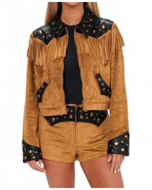 Show Me Your Mumu Wilson Faux Suede Faux Leather Jacket - Brown