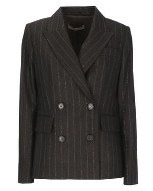 D. EXTERIOR Pinstriped Sequin Wool Double-Breasted Blazer - Black