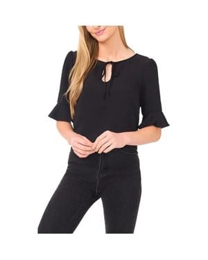 Cece Blouse Top Rich Stretch Split Tie Neck Ruffle Cuff Gbo3847 - Black