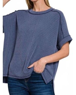 Zenana Ribbed Round Neck Top - Blue