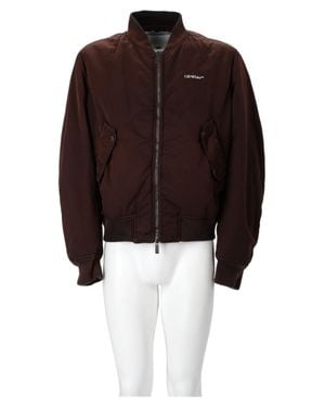Off-White c/o Virgil Abloh Ribbed Graphic Nylon Bomber Jacket - Brown