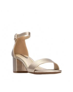 Xti Block Heel Ankle Strap Sandals - Metallic