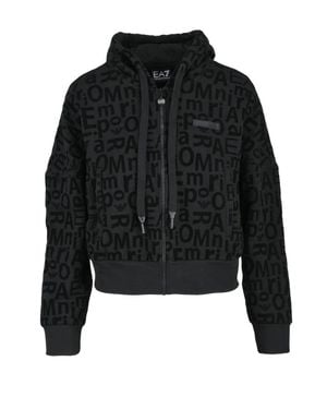 EA7 Cropped Velvet Hoodie - Black