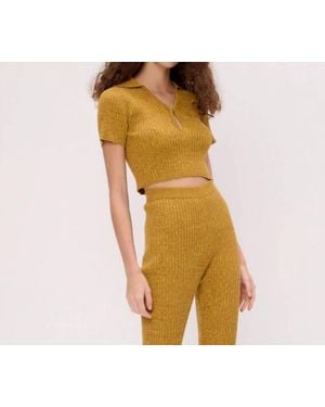 Another Girl Space Dye Rib Keyhole Polo Top - Yellow