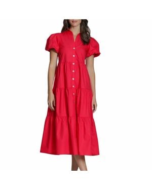 Apny Long Tiered Dress With Puff Sleeve