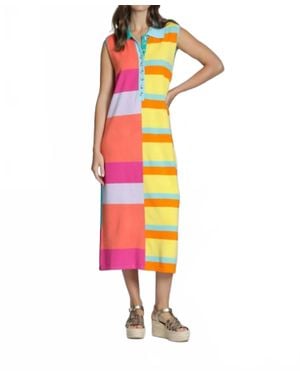 Apny Stripe Polo Knit Dress - White