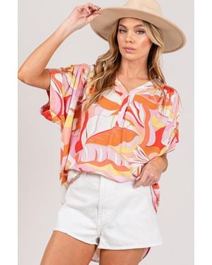 TRUEDAMES Sage + Fig Abstract Print Half Button Blouse - Pink