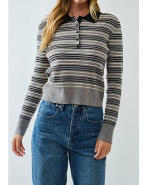 Aaron & Amber Timeless Striped Rib Knit Polo Sweater - Blue