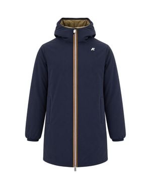 K-Way Hooded Long Puffer Coat - Blue
