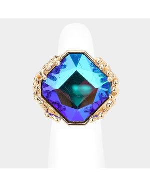 Fashnzfab Metal Twig Detailed Stone Stretch Ring - Blue