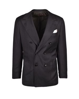 Kiton Unlined Double-Breasted Virgin Wool Blazer - Black