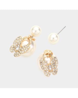 Fashnzfab Butterfly Pointed Double Sided Pearl Peekaboo Earrings - Metallic