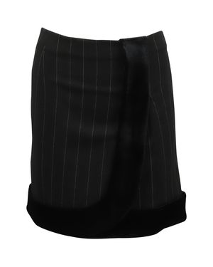 Emporio Armani Wool Pinstripe Faux Fur Skirt - Black