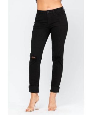 Judy Blue Mid-Rise Distressed Slim Fit Jean - Black