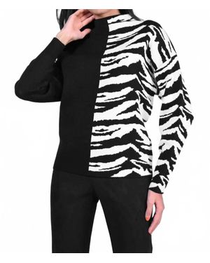FRANK LYMAN Long Sleeve Zebra Sweater - Black