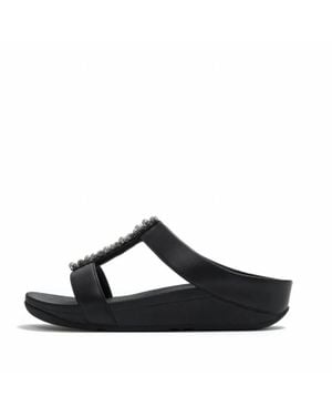 Fitflop Fino Pearls-And-Crystal H-Bar Slides Sandals - Black