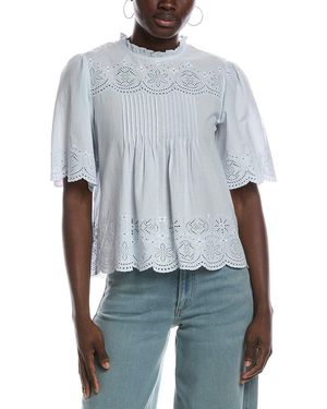 Madewell Embroidered Pintuck High Neck Top - Blue